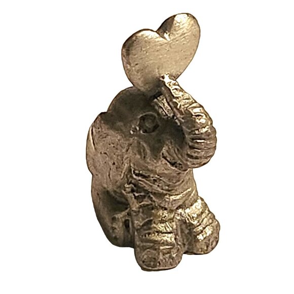 Spoontiques 1991 Miniature Pewter Elephant Figurine Holding Heart P148 - Picture 1 of 9